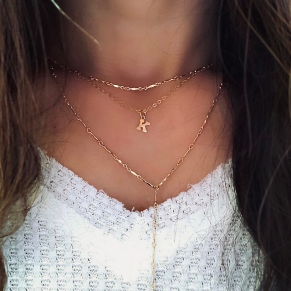 14k Gold Filled K Initial Letter Necklace - Picture 7 of 8